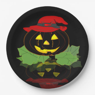 Fun Black Halloween Party Jack O'Lantern Paper Plate