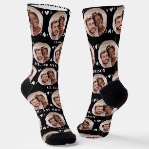 Fun Black Newlyweds Photo Pattern Socks