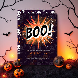 Fun Black & Orange Boo Halloween Invitation