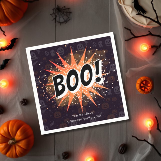 Fun Black & Orange Boo Halloween Napkin (Creator Uploaded)
