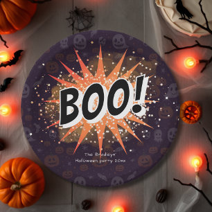 Fun Black & Orange Boo Halloween Paper Plate