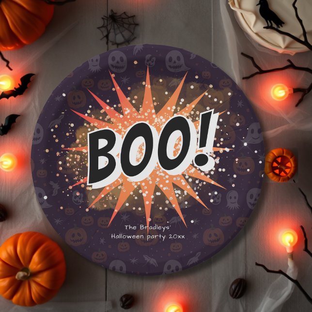 Fun Black & Orange Boo Halloween Paper Plate (Creator Uploaded)