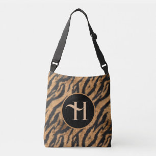 FUN BLACK & ORANGE FAUX TIGER FUR PRINT CROSSBODY BAG