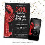 Fun Black Red 50th Birthday Crawfish Boil  Invitation<br><div class="desc">Fun Black Red 50th Birthday Crawfish Boil Invitation. Against a bold black background, vibrant red accents set the stage for a summer celebration filled with flavour and fun. This invitation captures the essence of a lively crawfish boil, with playful illustrations of crawfish and a touch of summertime charm. Transport your...</div>