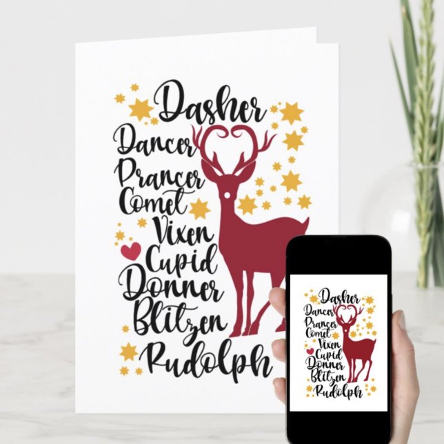 Fun Black Script Santa Reindeer Name Christmas Holiday Card (Creator Uploaded)