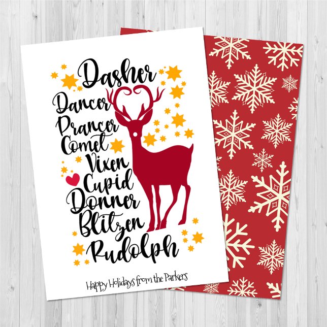 Fun Black Script Santa Reindeer Name Christmas Holiday Card (Creator Uploaded)