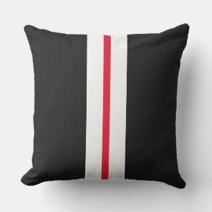 Fun Black Slim Sporty Red White Centre Stripes Cushion