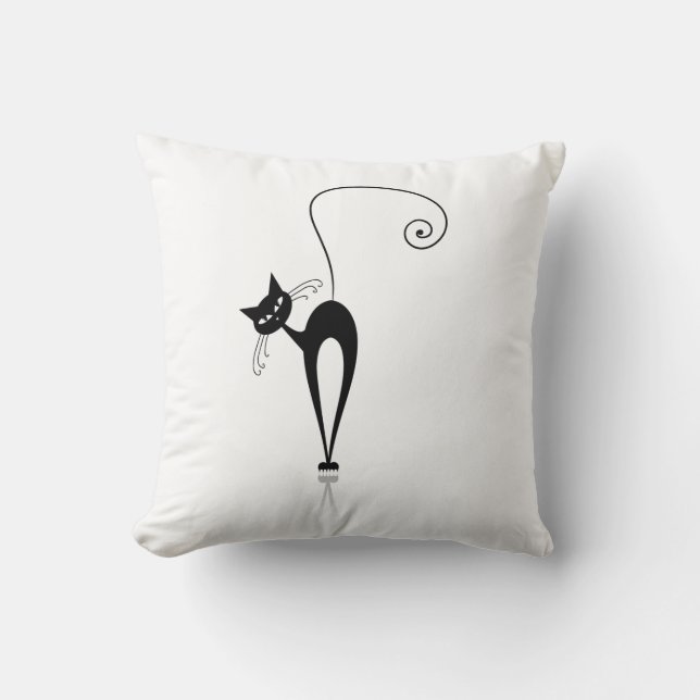 Fun Black Stylised Cats Cushion (Front)