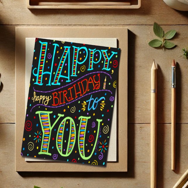 Fun Black Stylish, Modern Colourful Happy Birthday Card (Creator Uploaded)