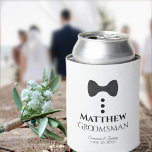 Fun Black Tie Groomsman Wedding Foam Can Cooler<br><div class="desc">These fun foam can coolers are designed as gifts or favours for groomsmen. They feature a fun design of a black tie with three buttons on a white background, resembling a tuxedo. The text reads "Groomsman" and has a space for his name as well as the wedding couple & date....</div>