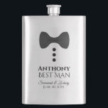Fun Black Tie Tuxedo Best Man Silver Flask<br><div class="desc">This fun flask is designed as a gift or favour for your best man. It features an image of a black bow tie with three buttons, resembling a tuxedo. The text reads "Best Man" and has a place for his name, the couple's names and wedding date. Great way to thank...</div>