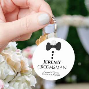 Fun Black Tie Tuxedo Groomsman Wedding Favour Key Ring