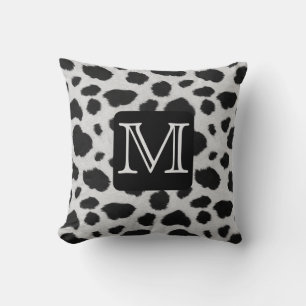 FUN BLACK & WHITE COW PRINT, MONOGRAM CUSHION