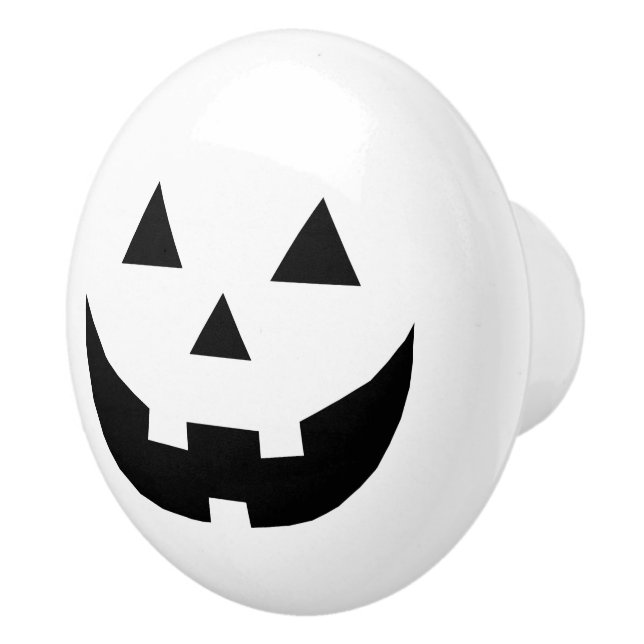 Fun black white Jack o lantern pumpkin Halloween Ceramic Knob (Right)