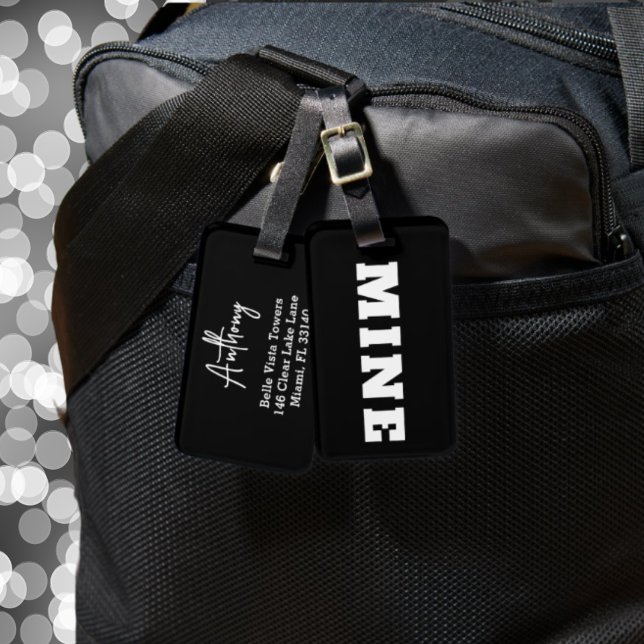 Fun Black White MINE Personalised Luggage Tag (Creator Uploaded)