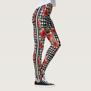 Fun Black White Rose Trellis Design With Stripe Leggings