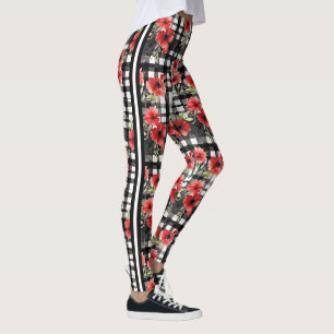 Fun Black White Rose Trellis Design With Stripe Leggings