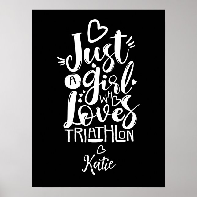 Fun Black White Triathlon Woman Inspirational Typo Poster (Front)