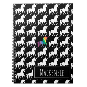Fun Black & White Unicorn Rainbow Personalised Notebook
