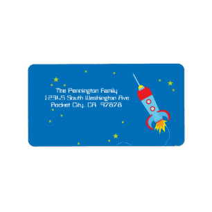 Fun blast off spaceship address label