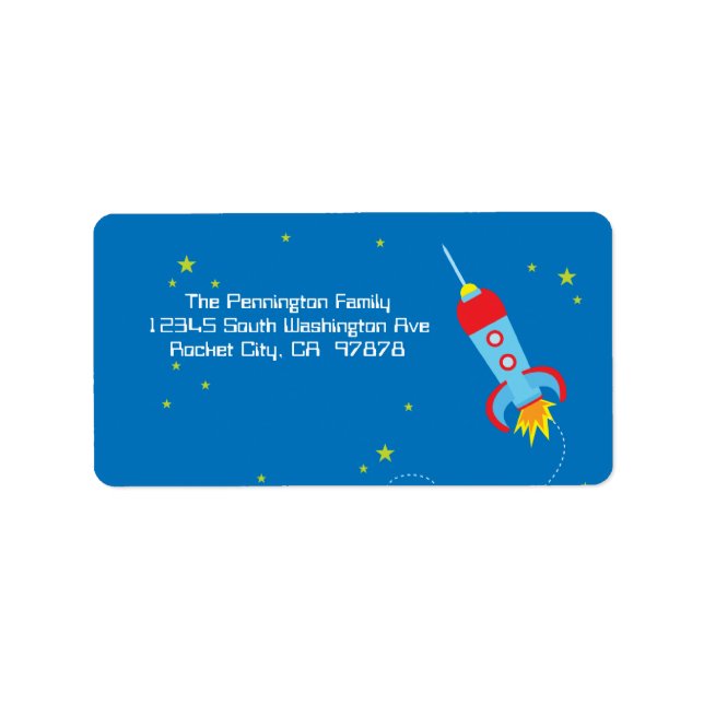 Fun blast off spaceship address label (Front)