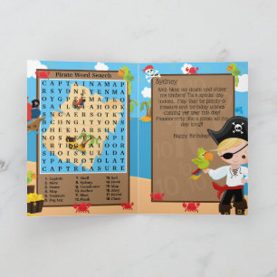 Fun Blonde Boy Pirate Word Search Happy Birthday Card