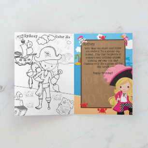 Fun Blonde Girls Pirate Colour Me Happy Birthday Card