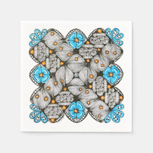 Fun Blue and Orange Geometric Doodle Napkin
