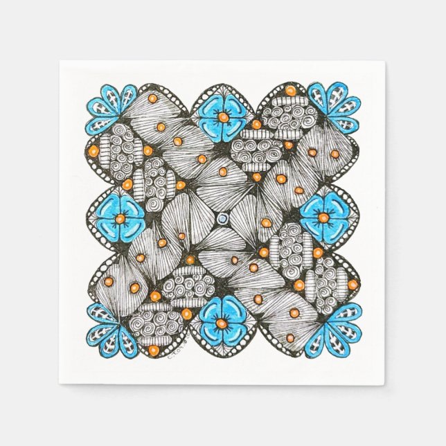 Fun Blue and Orange Geometric Doodle Napkin (Front)