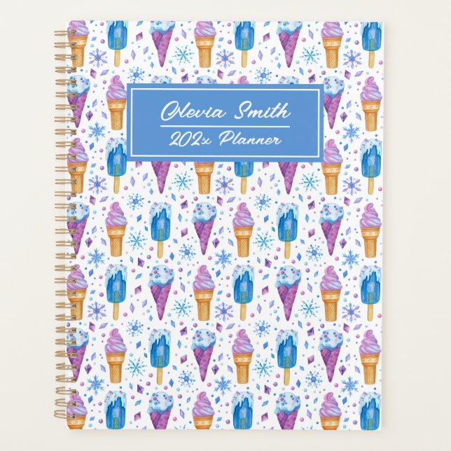 Fun Blue and Purple Snow And Ice Cream Planner (Front)