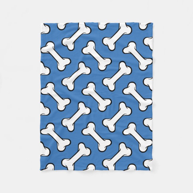 Fun Blue and White Bones Pattern Dog Blanket (Front)