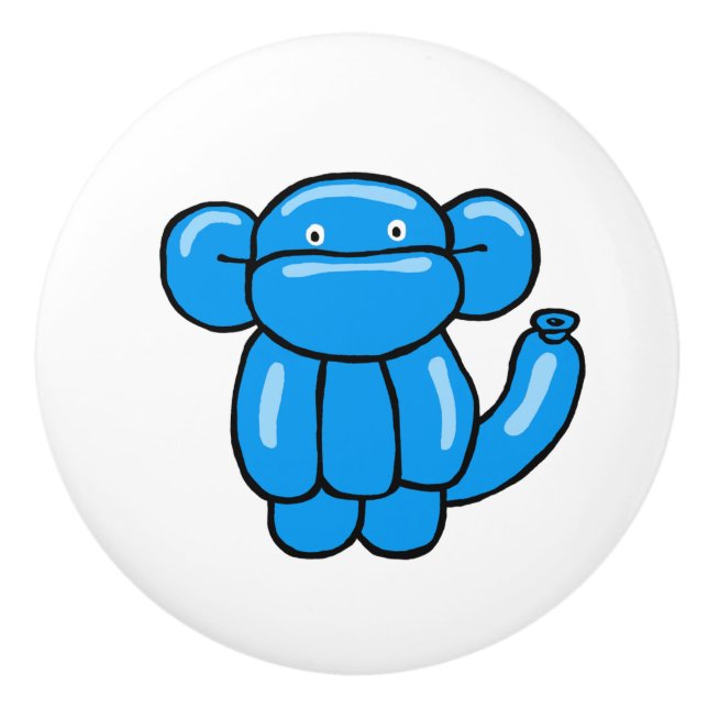 Fun blue balloon animal monkey design ceramic knob (Front)