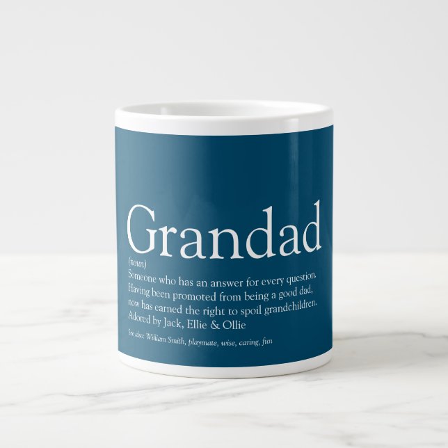 Fun Blue Best Ever Grandpa Grandad Definition Large Coffee Mug (Front)