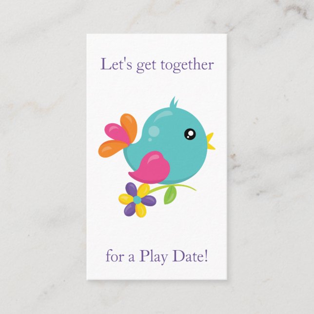 Fun Blue bird Playdate Calling Card (Front)