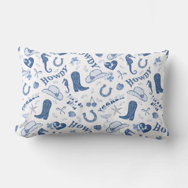 Fun Blue Coastal Cowgirl Pattern Lumbar Cushion (Front)