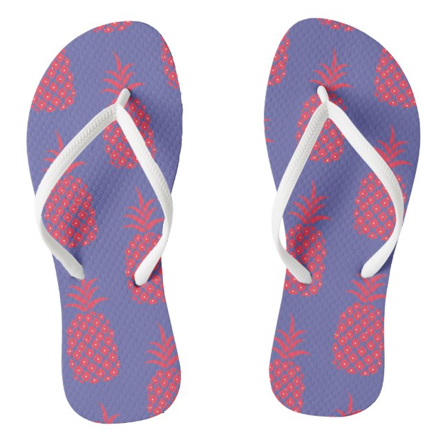 Fun Blue & Coral Pineapple Cute Trendy Thongs (Footbed)