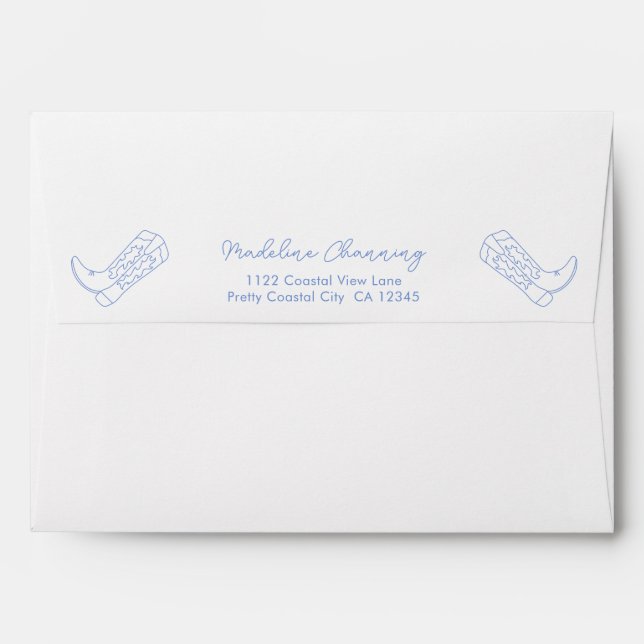 Fun Blue Cowboy Boot Return Address Bachelorette Envelope (Back (Top Flap))
