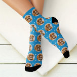 Fun Blue Custom Dog Photo Paw Print Socks<br><div class="desc">Bright and cheerful,  these custom socks feature a single dog photo in a round frame on a vivid blue background with white paw prints. Upload your favourite dog photo to create a personalised gift for any pet-obsessed friend or family member. Great for birthdays,  holidays,  or just because.</div>