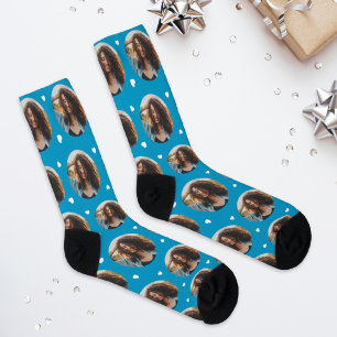 Fun Blue Custom Girlfriend Photo Heart Socks