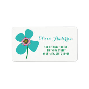 Fun Blue Daisy Pop Chic Kid Birthday Party Address Label