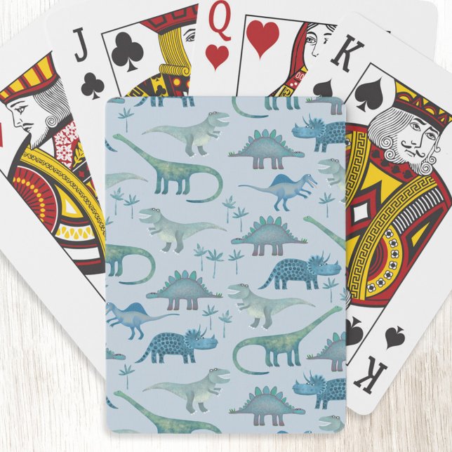 Fun Blue Dinosaur Pattern Playing Cards (Blue dinosaur pattern art playing cards)