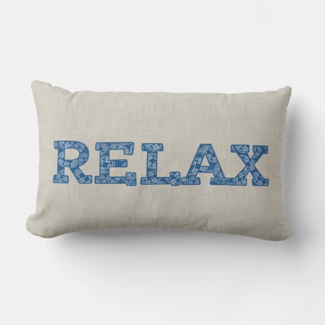 Fun Blue Floral Faux Applique 'Relax' Cushion (Front)
