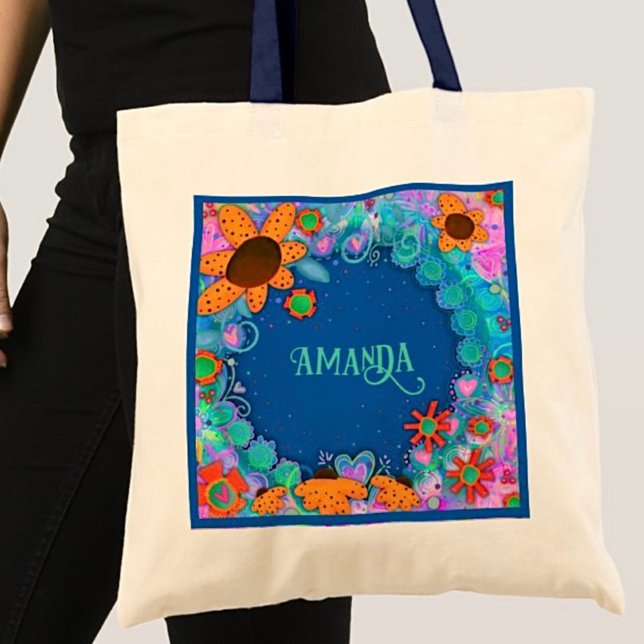 Fun Blue Floral Inspirivity Personalised Tote Bag (Creator Uploaded)