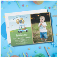 Fun Blue Golf Cart Photo First Birthday Boy