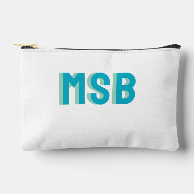 Fun Blue Green Shadow Block Monogram, Custom  Accessory Pouch (Front)