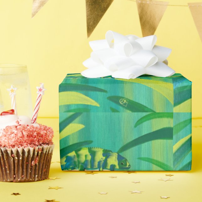 Fun Blue Green Yellow Chameleon Wrapping Paper (Birthday Party)