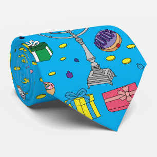 Fun Blue Hanukkah Larger Pattern  Tie
