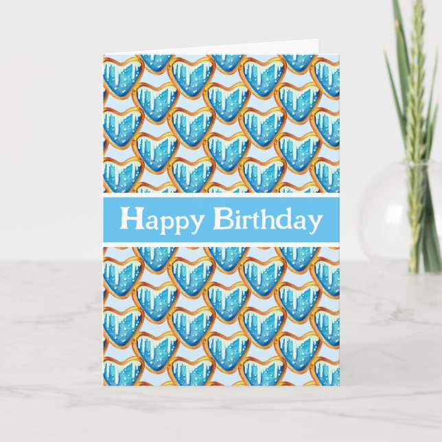 Fun Blue Happy Birthday Cookie  Card (Front)