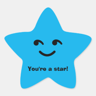 Fun Blue Happy Smiling Face You're A Star School Star Sticker