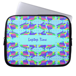 Fun Blue Memphis Customisable Triangle Pattern Laptop Sleeve